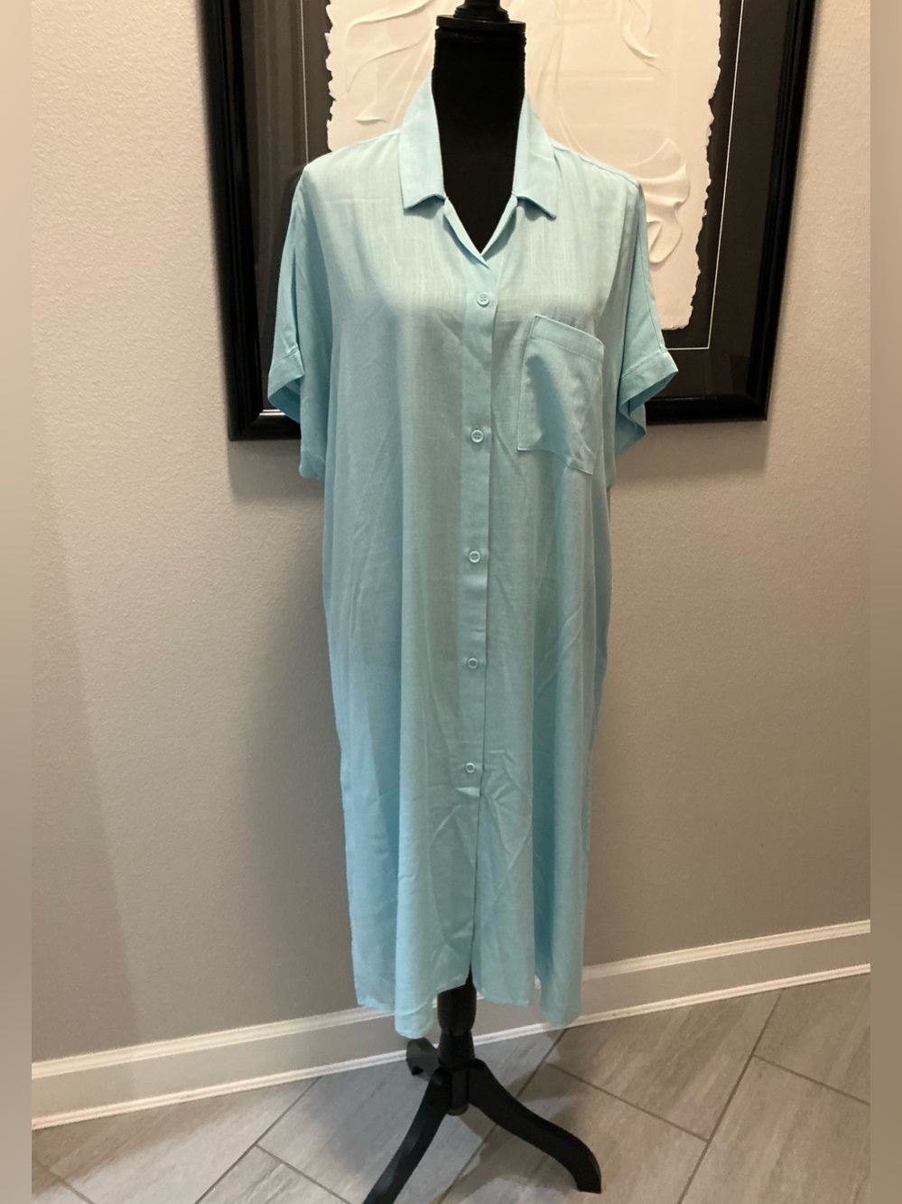 Nordstrom Rack women’s aqua/light blmaxi shirt dress size medium NWT button fron